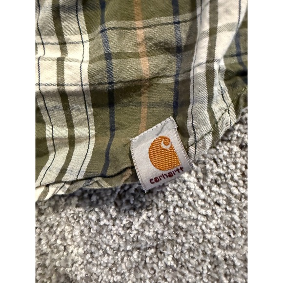 Carhartt Mens‎ Plaid Short Sleeve Button Down Shirt Olive Green Large - Picture 4 of 8
